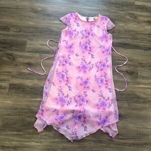 💗Pink Floral Dress with Purple Accents